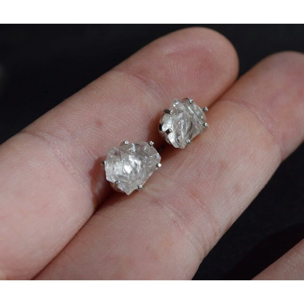Lake County diamond earrings, 925 sterling silver, raw gemstones